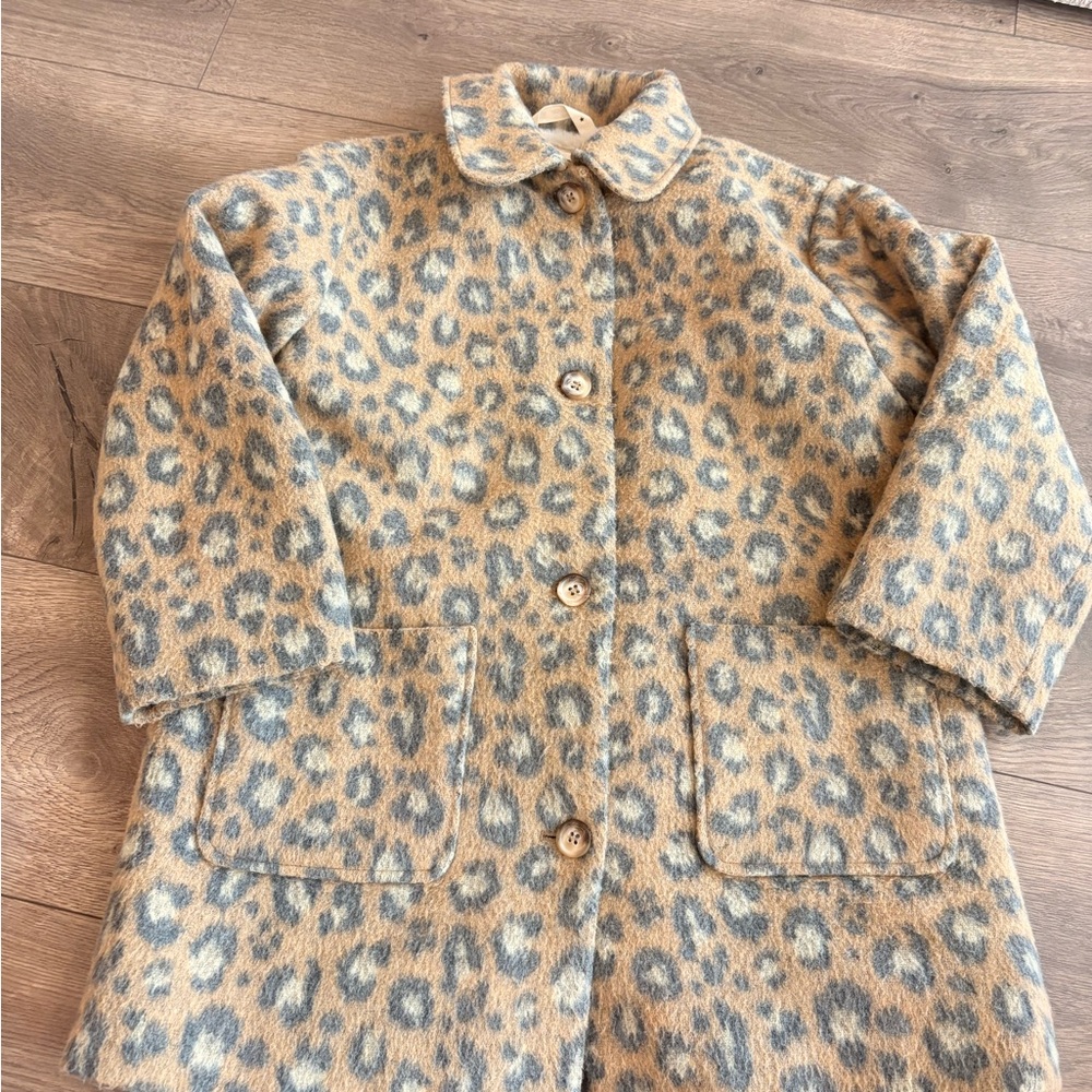 Bonton Tan and Gray Leopard Print Pea Coat